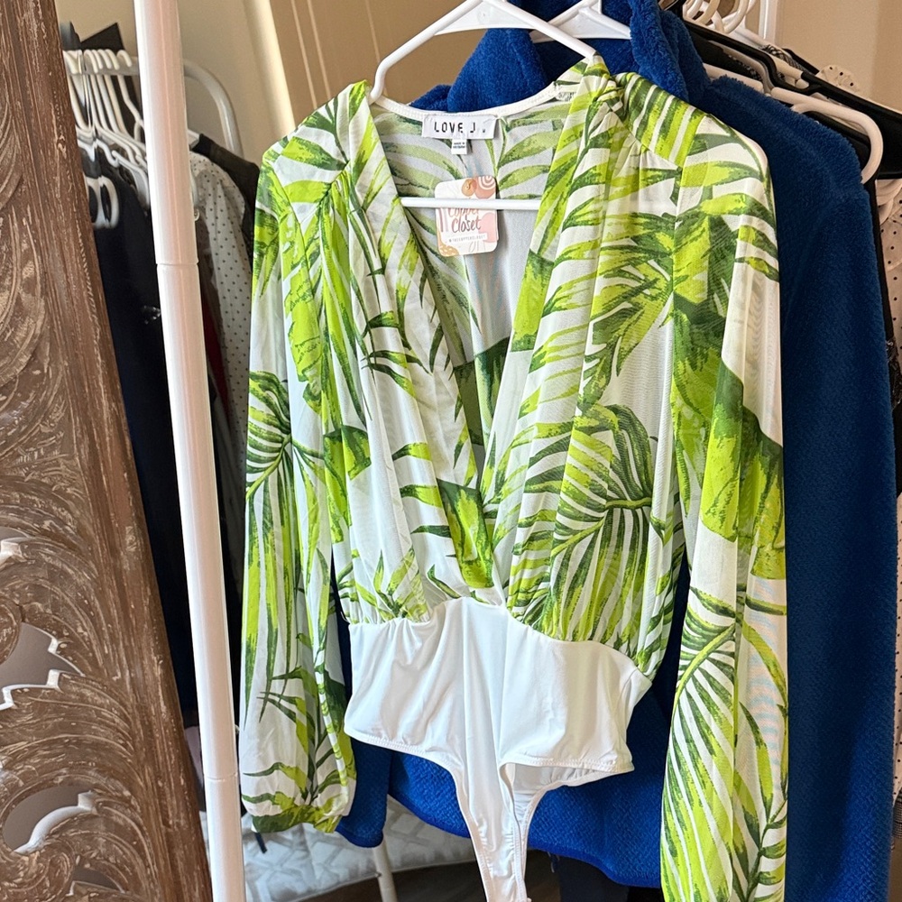Love J Tropical Green Leaf Bodysuit